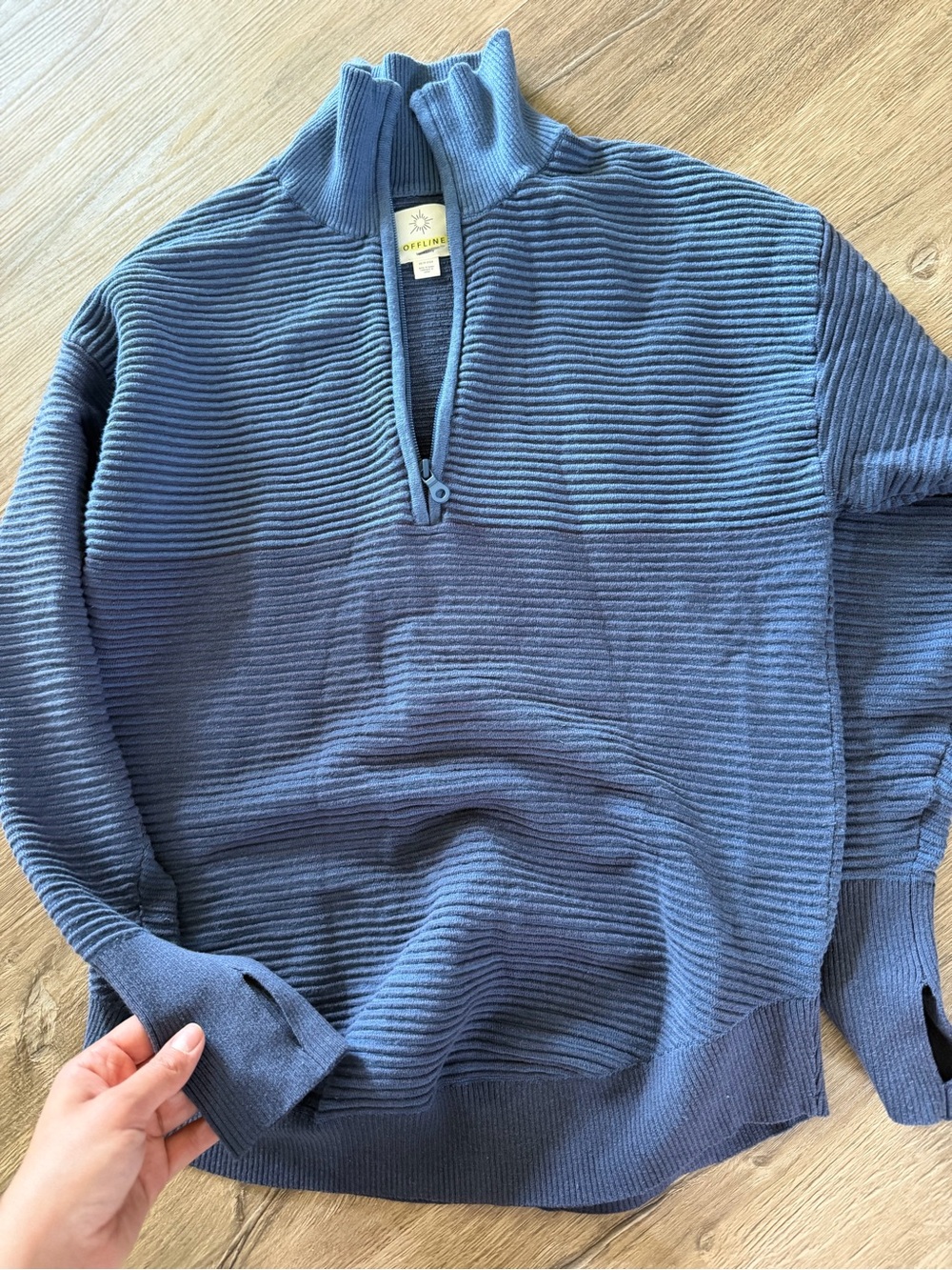 Offline by Aerie Half-Zip Ribbed Sweater in Slate Blue
